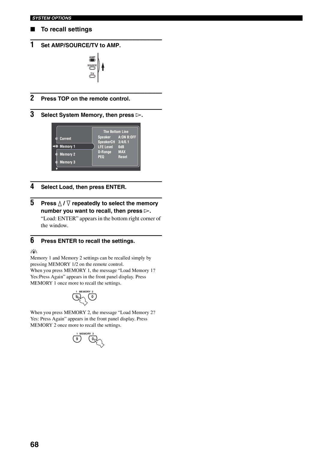 Yamaha RX-V2500 owner manual To recall settings, Load Enter appears in the bottom right corner of the window 