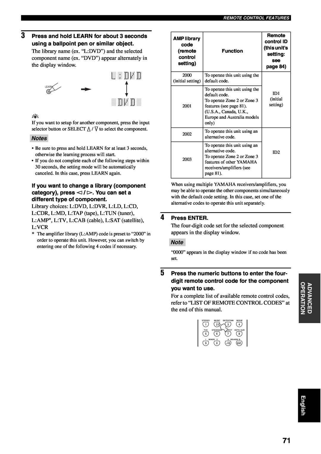 Yamaha RX-V2500 owner manual 4Press ENTER, Notes 