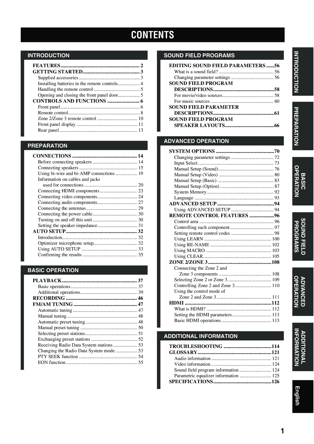 Yamaha RX-V2600 owner manual Contents 