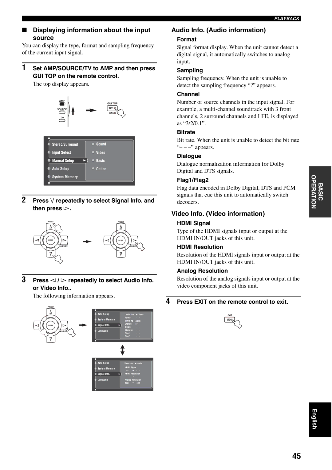 Yamaha RX-V2600 owner manual Displaying information about the input Source, Audio Info. Audio information 