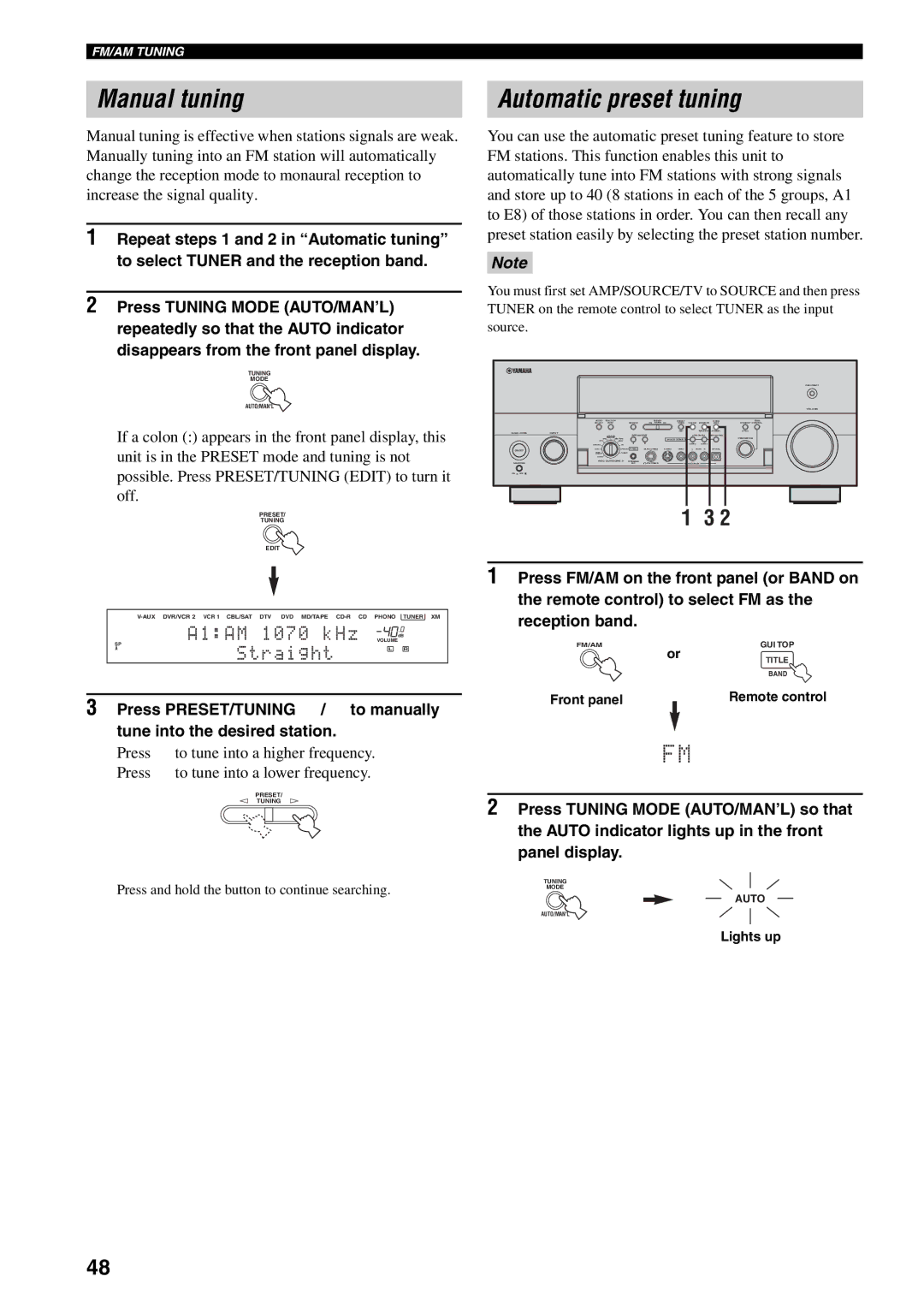 Yamaha RX-V2600 owner manual Manual tuning, Automatic preset tuning 