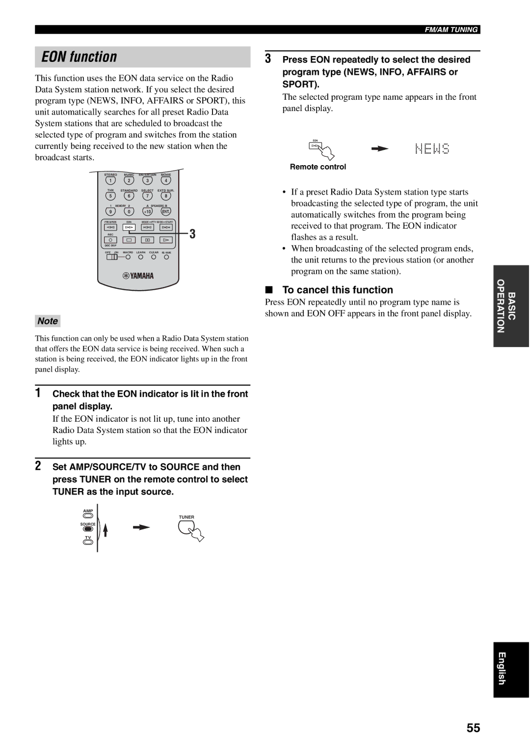 Yamaha RX-V2600 owner manual EON function, To cancel this function 