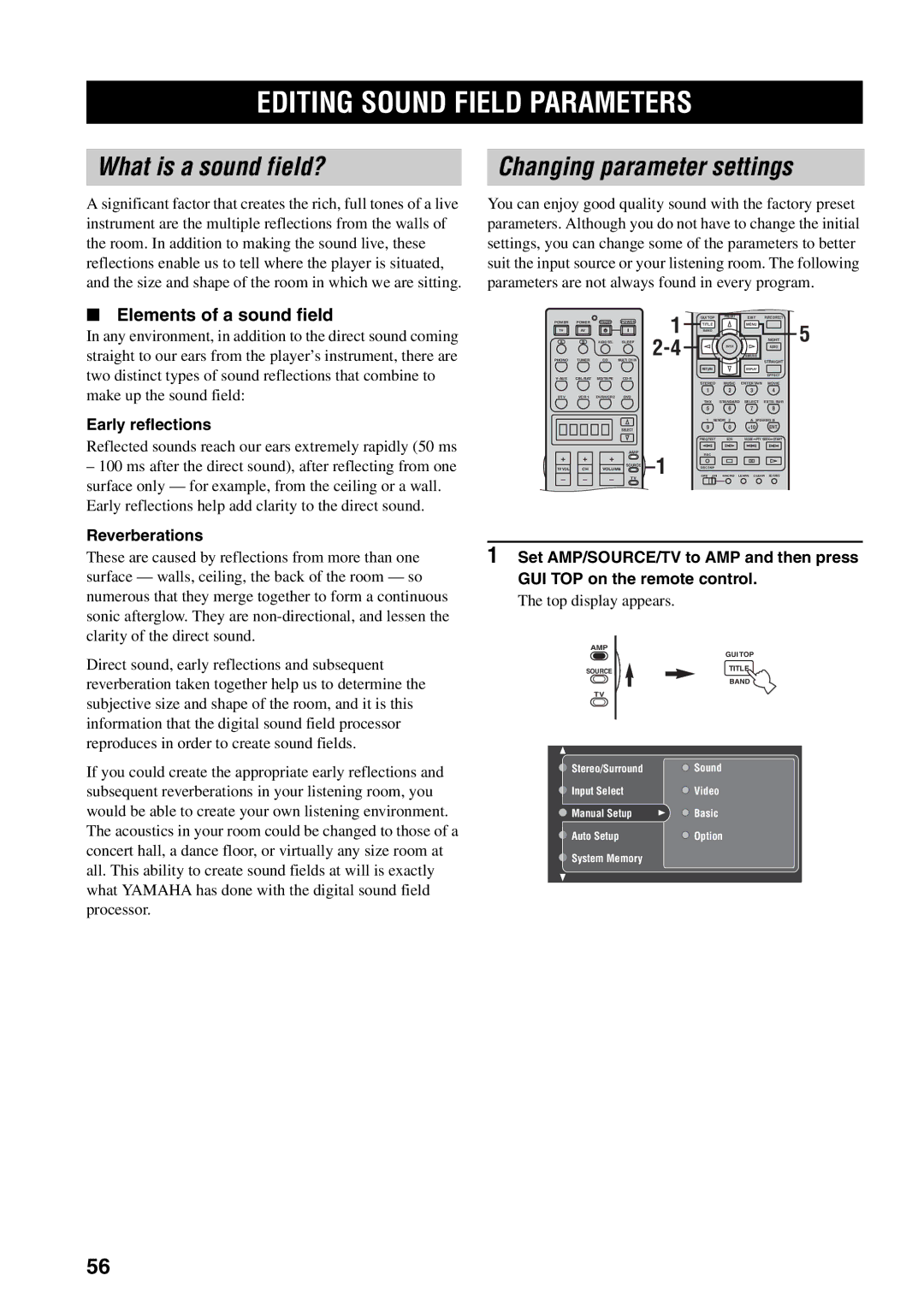 Yamaha RX-V2600 owner manual Editing Sound Field Parameters, What is a sound field?, Changing parameter settings 