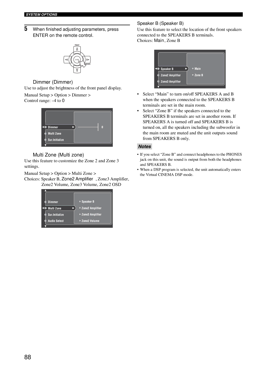 Yamaha RX-V2600 owner manual Dimmer Dimmer, Multi Zone Multi zone, Speaker B Speaker B 