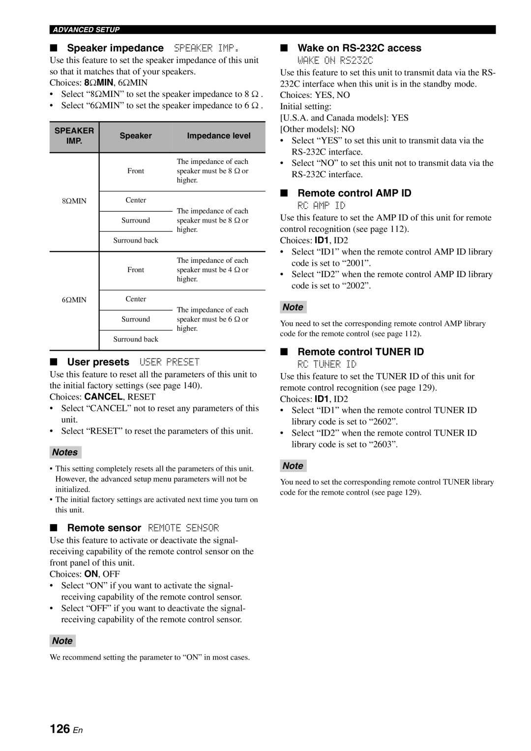 Yamaha RX-V2700 owner manual 126 En 