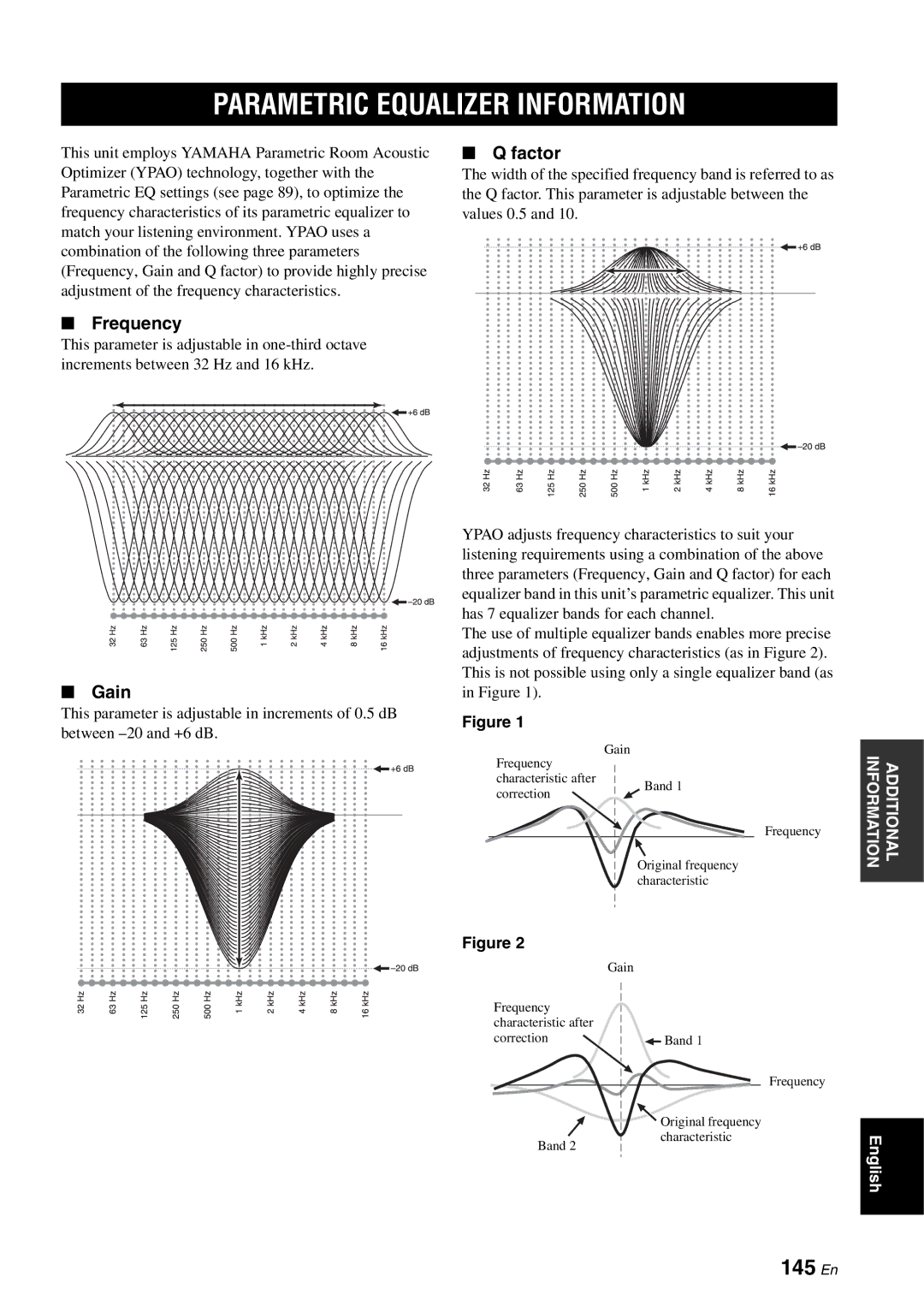 Yamaha RX-V2700 owner manual Parametric Equalizer Information, 145 En, Frequency, Factor, Gain 