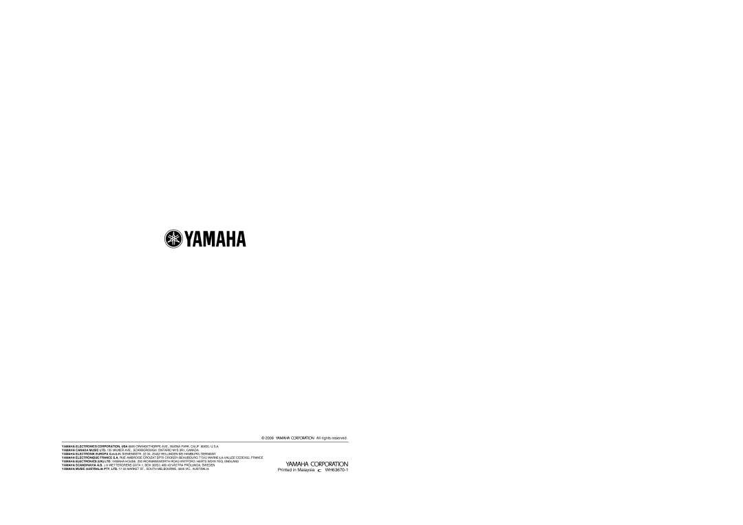 Yamaha RX-V2700 owner manual All rights reserved 