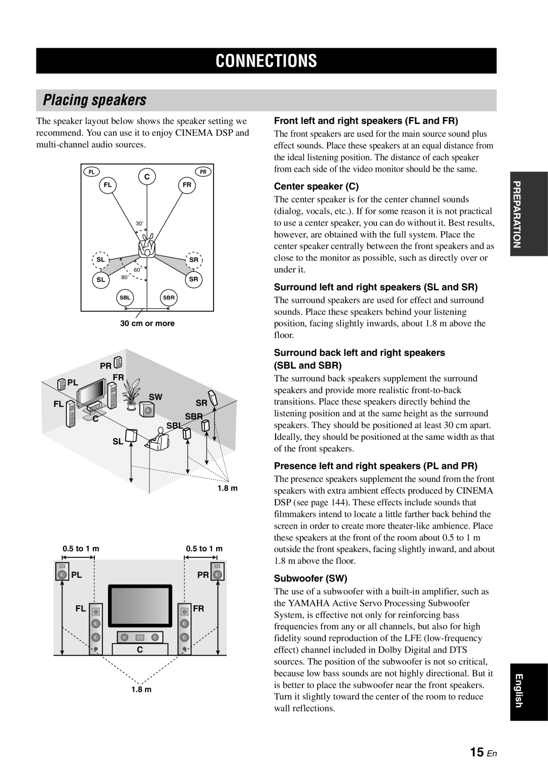 Yamaha RX-V2700 owner manual Connections, Placing speakers, 15 En 