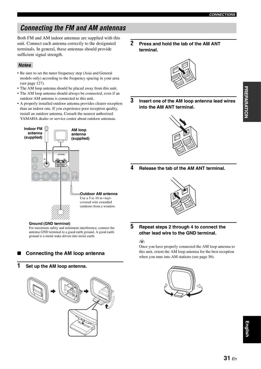 Yamaha RX-V2700 owner manual Connecting the FM and AM antennas, 31 En, Connecting the AM loop antenna 