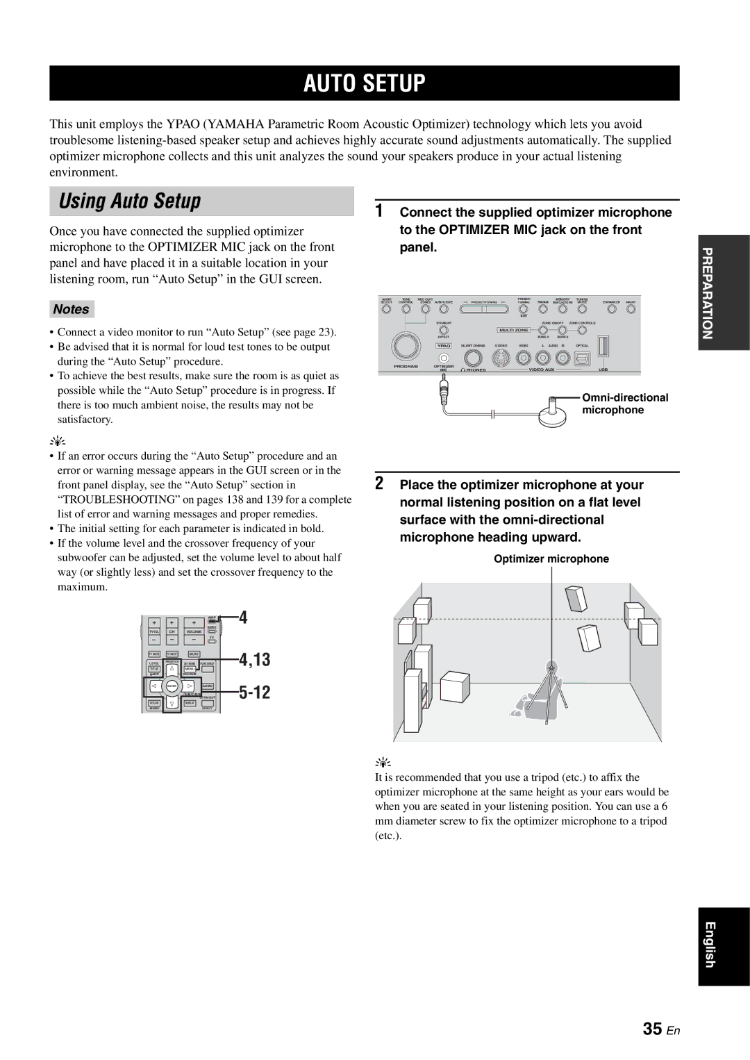 Yamaha RX-V2700 owner manual Using Auto Setup, 35 En 