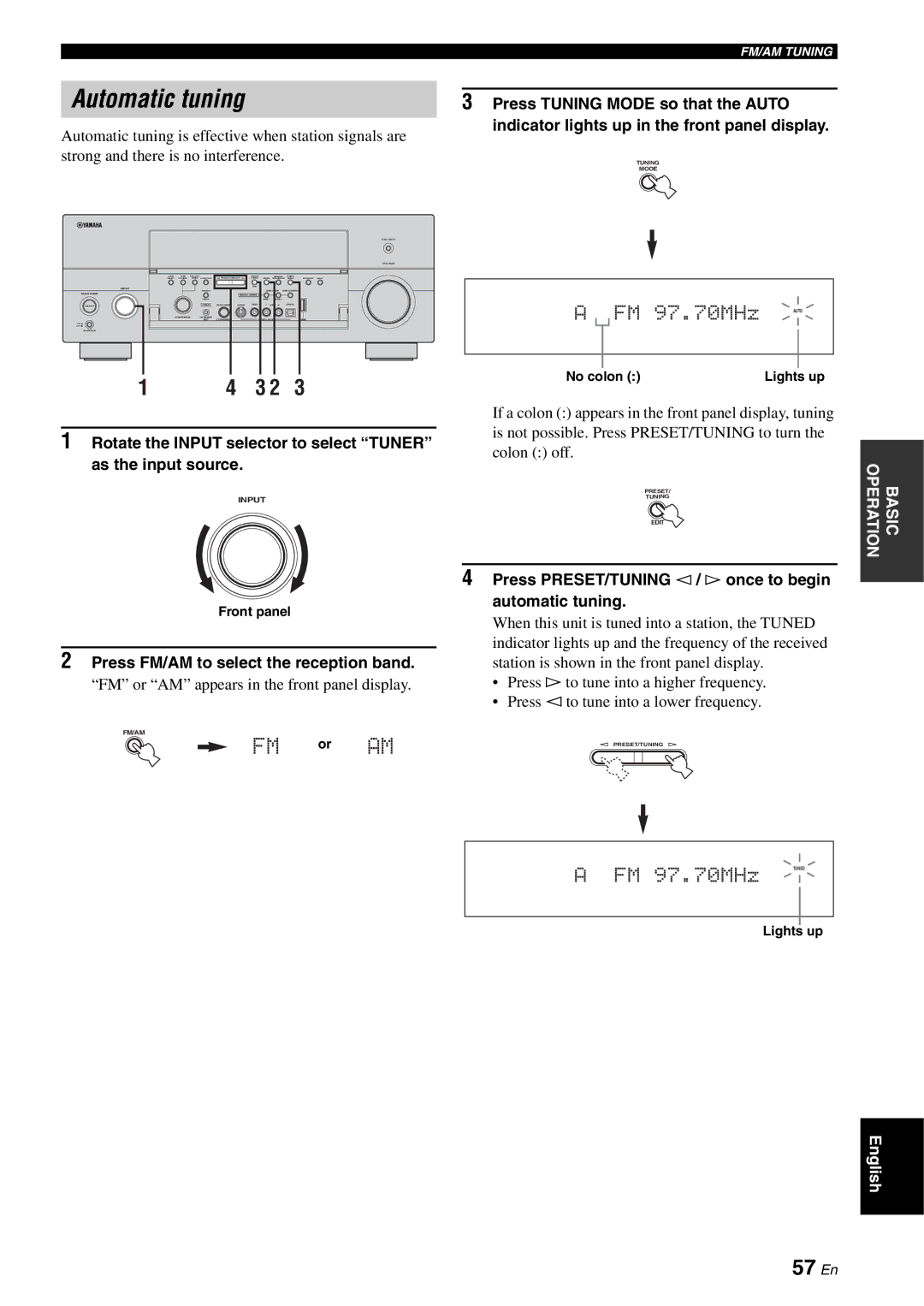 Yamaha RX-V2700 owner manual Automatic tuning, 57 En 