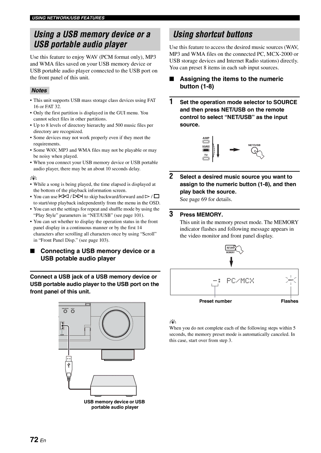 Yamaha RX-V2700 Using shortcut buttons, 72 En, Assigning the items to the numeric button, See page 69 for details 