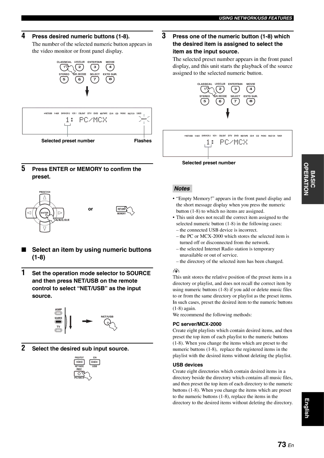 Yamaha RX-V2700 owner manual 73 En, Select an item by using numeric buttons, Press desired numeric buttons 