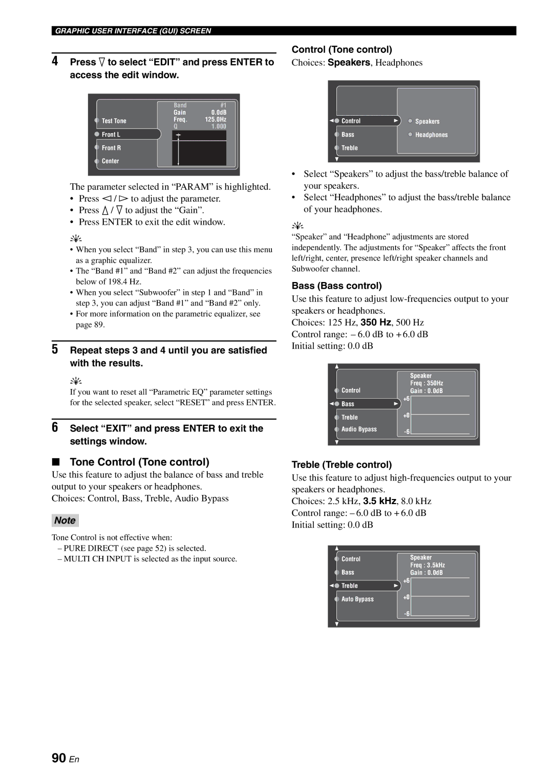 Yamaha RX-V2700 owner manual 90 En, Tone Control Tone control 