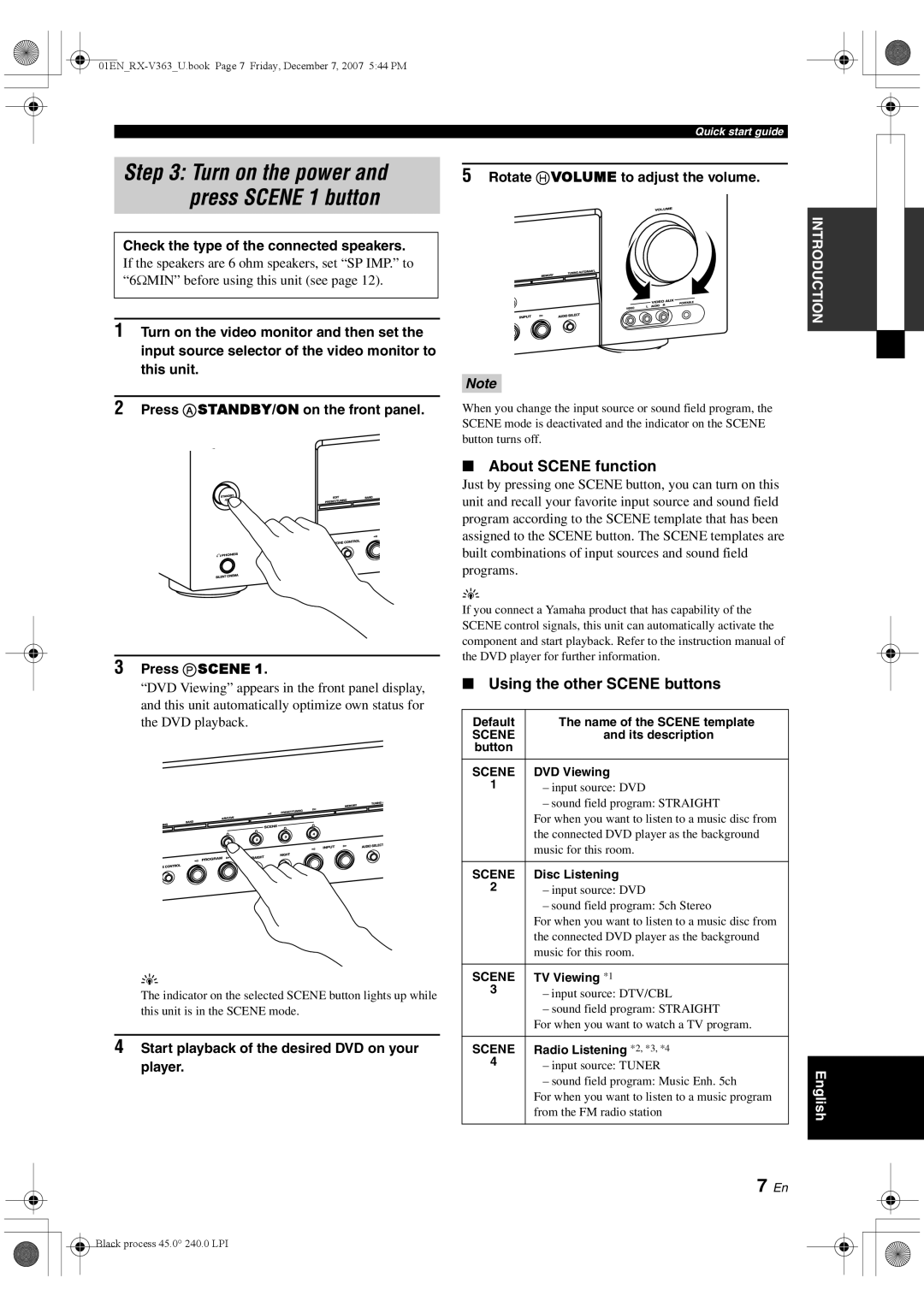 Yamaha RX-V363 owner manual About Scene function, Using the other Scene buttons, Check the type of the connected speakers 