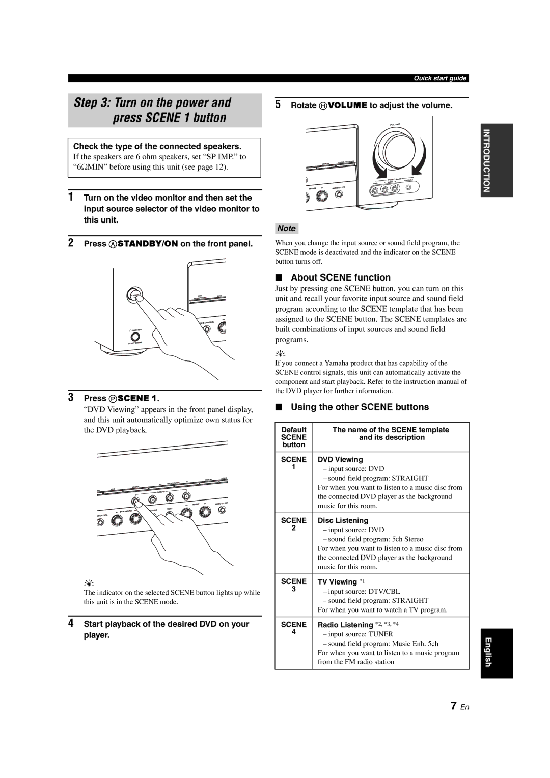 Yamaha RX-V363 owner manual About Scene function, Using the other Scene buttons, Check the type of the connected speakers 