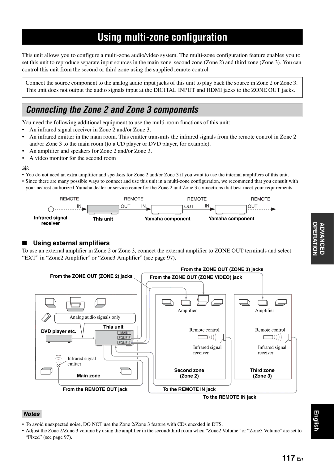 Yamaha RX-V3800 owner manual Using multi-zone configuration, Connecting the Zone 2 and Zone 3 components, 117 En 