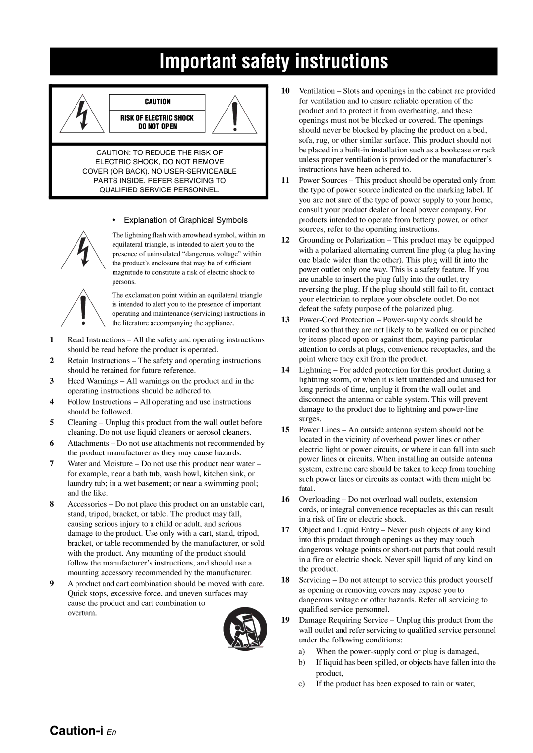 Yamaha RX-V3800 owner manual Important safety instructions 