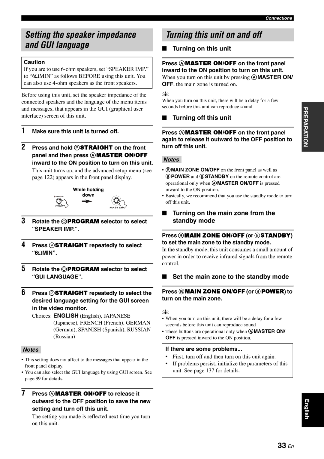 Yamaha RX-V3800 owner manual Turning this unit on and off, 33 En 