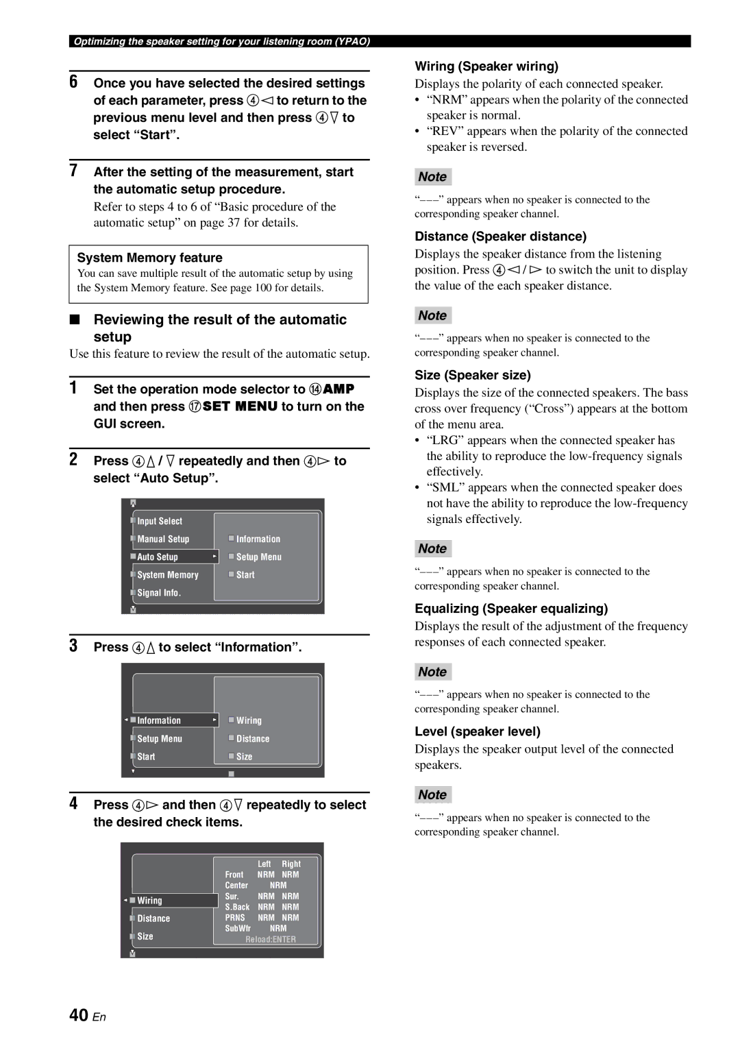 Yamaha RX-V3800 owner manual 40 En, Reviewing the result of the automatic Setup 