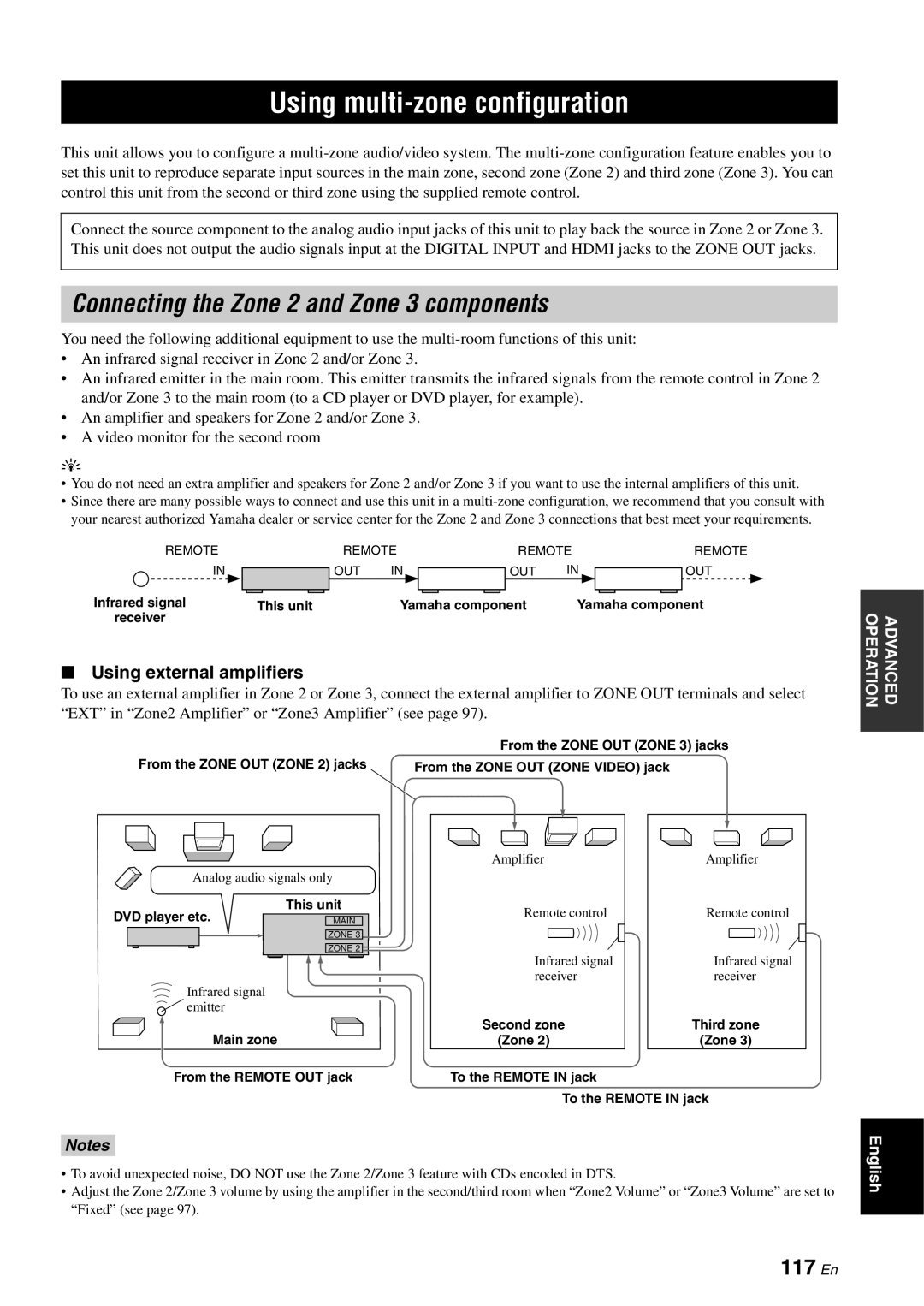 Yamaha RX-V3800 owner manual Using multi-zone configuration, Connecting the Zone 2 and Zone 3 components, 117 En 