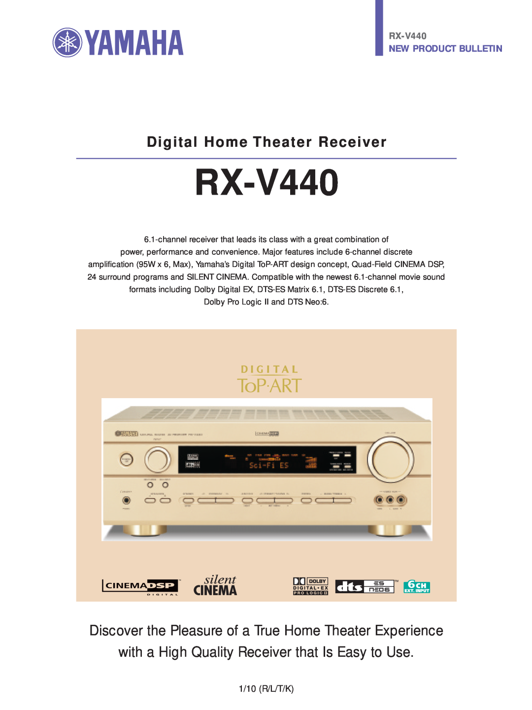 Yamaha RX-V440 manual with a High Quality Receiver that Is Easy to Use, New Product Bulletin 