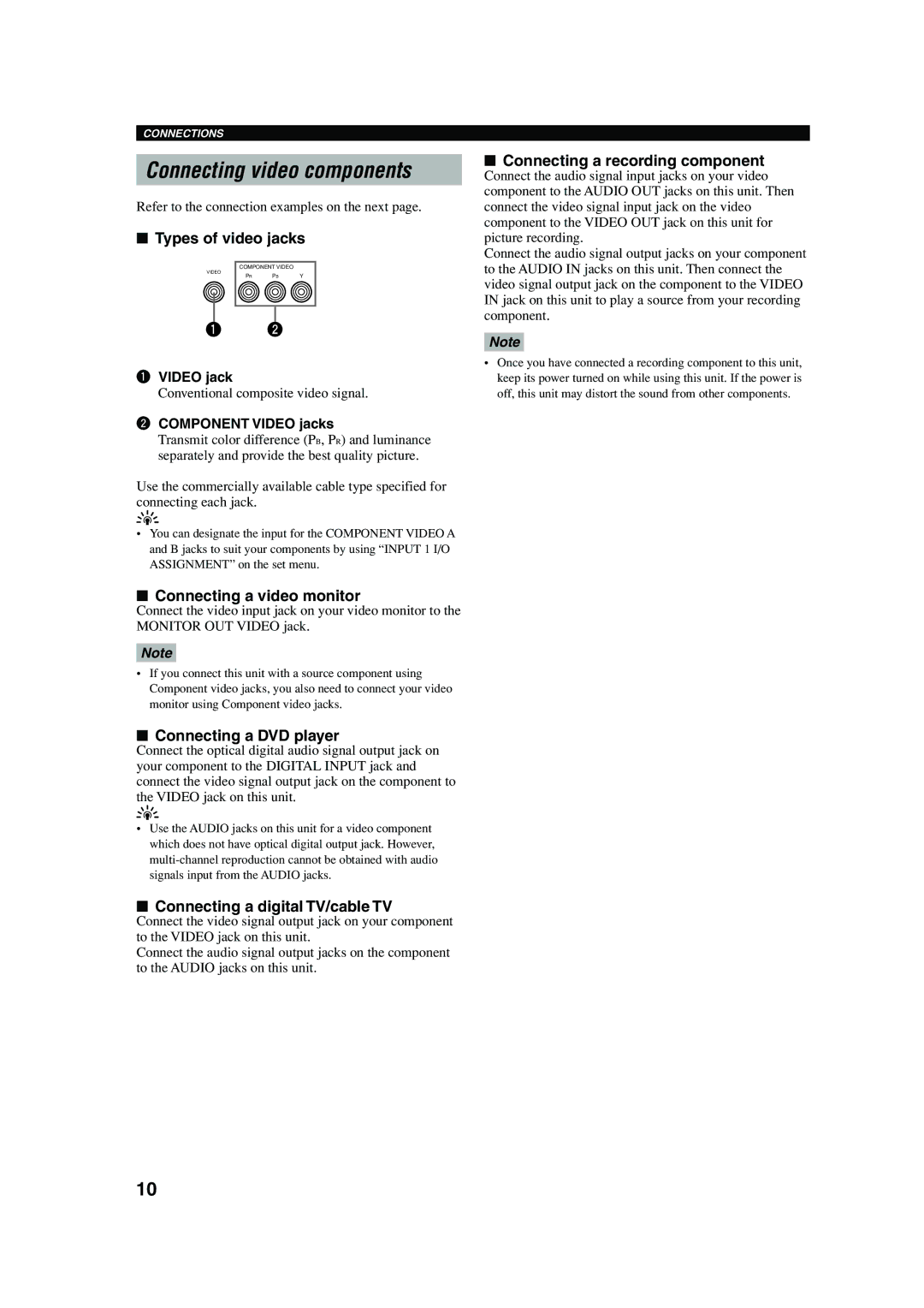 Yamaha RX-V440RDS owner manual Connecting video components 