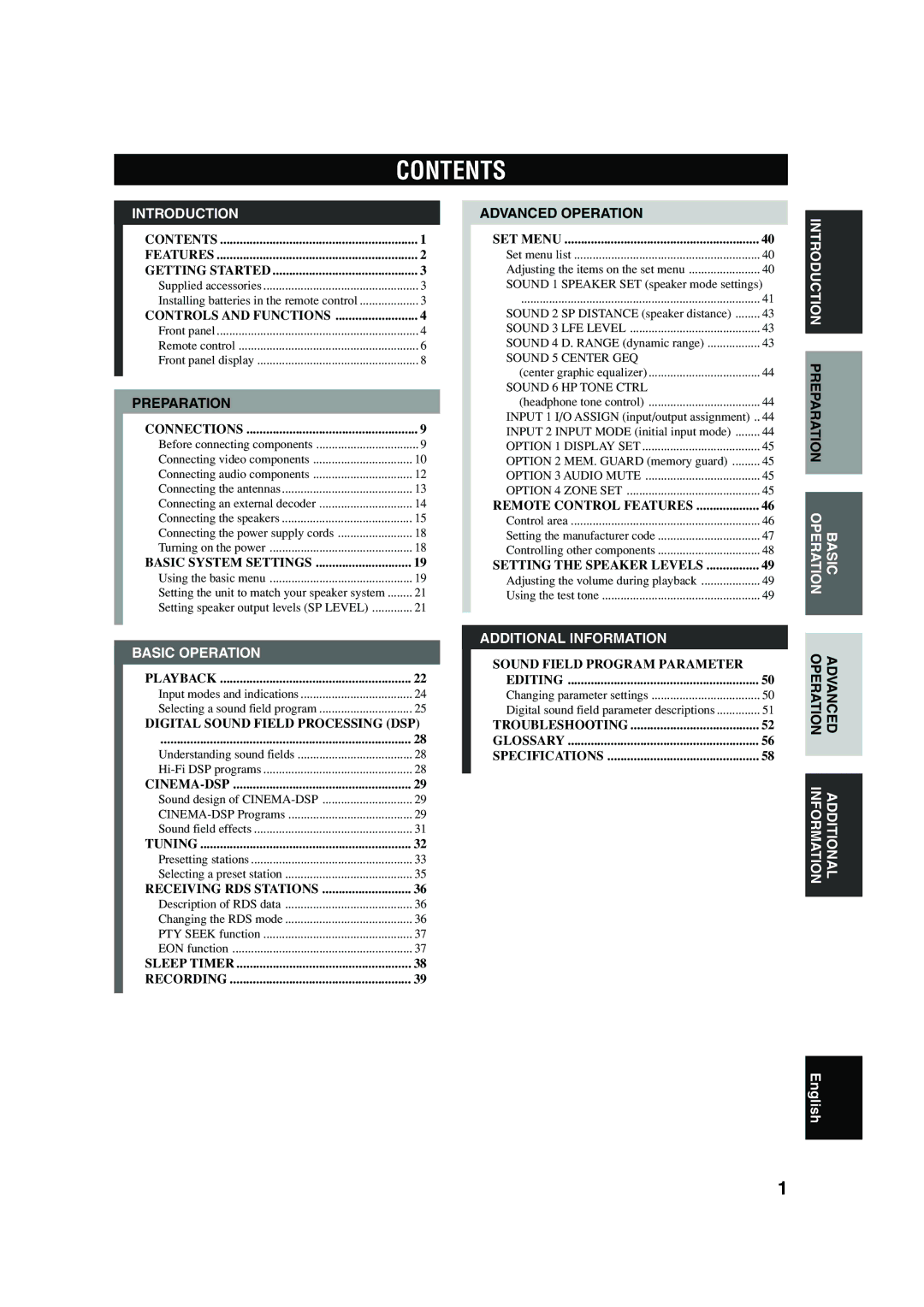 Yamaha RX-V440RDS owner manual Contents 