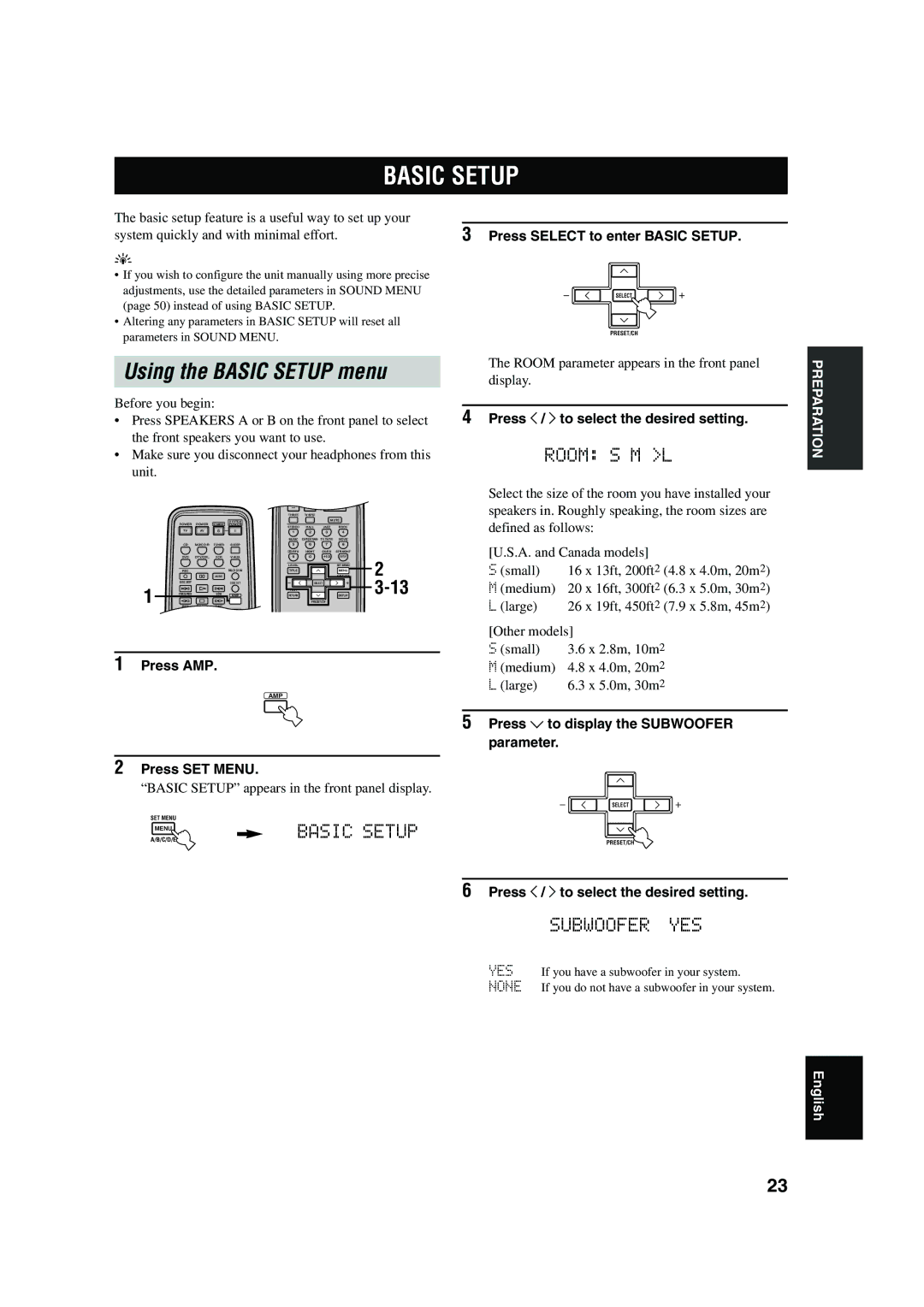 Yamaha RX-V450 owner manual Using the Basic Setup menu 