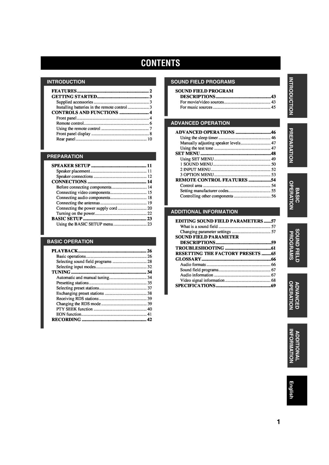 Yamaha RX-V450 owner manual Contents 