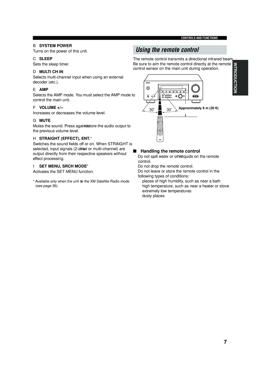 Yamaha RX-V457 owner manual Using the remote control, Handling the remote control 