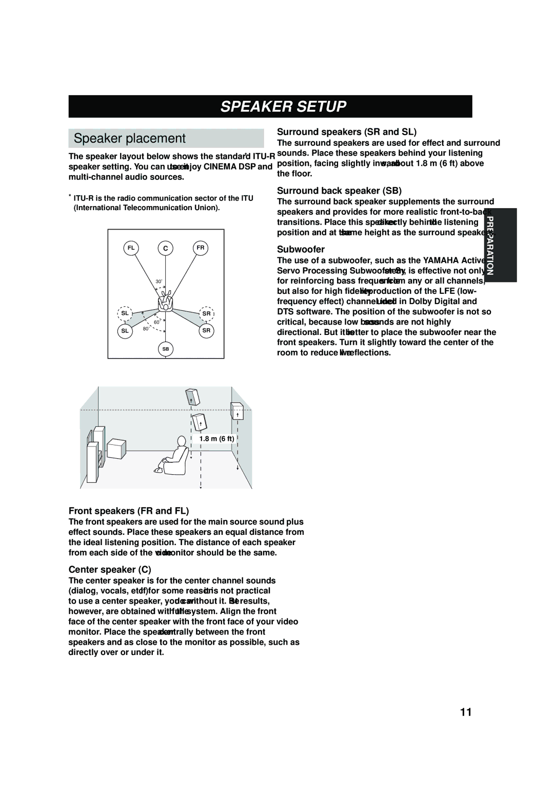 Yamaha RX-V457 owner manual Speaker Setup, Speaker placement 