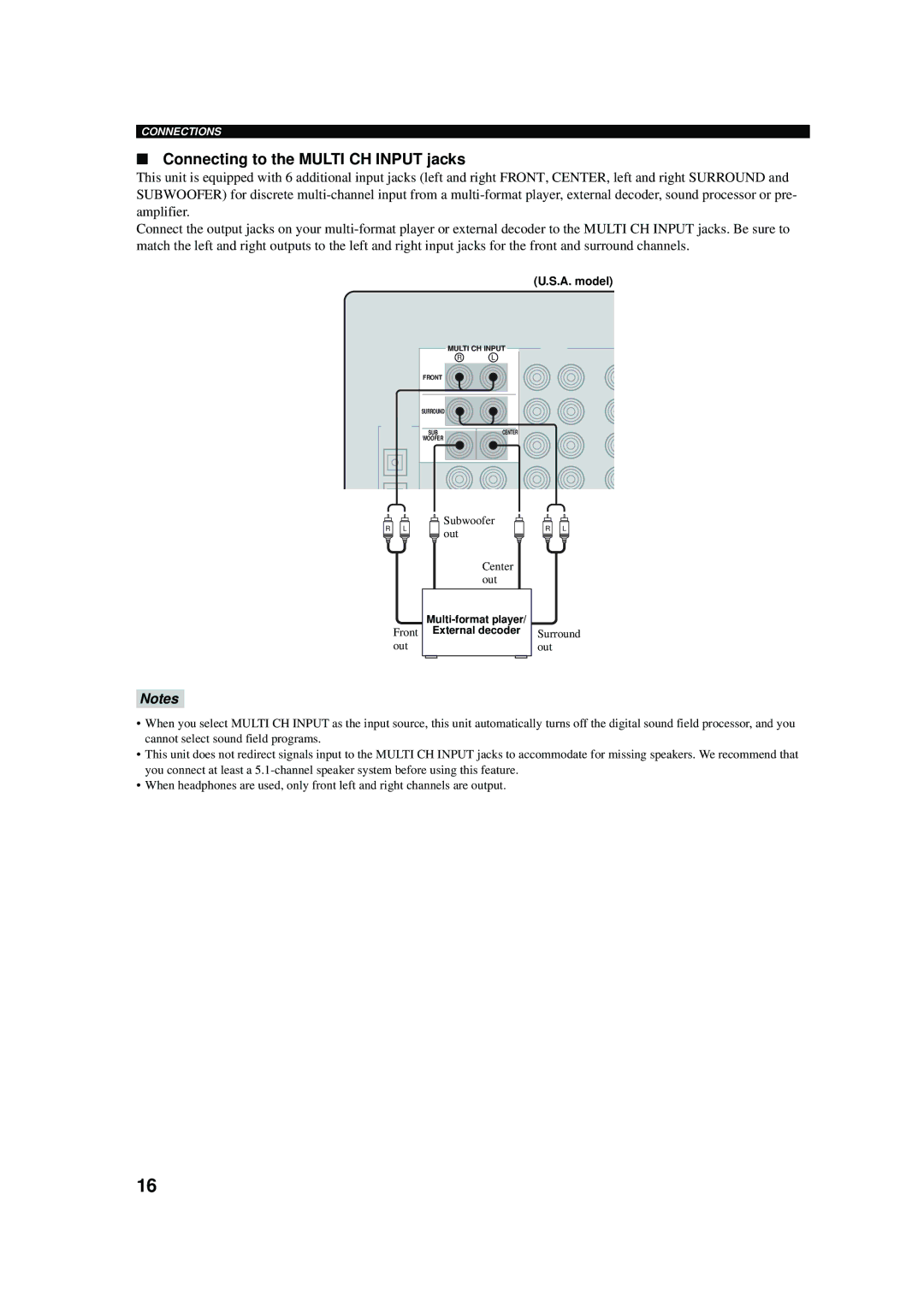 Yamaha RX-V457 owner manual Connecting to the Multi CH Input jacks 