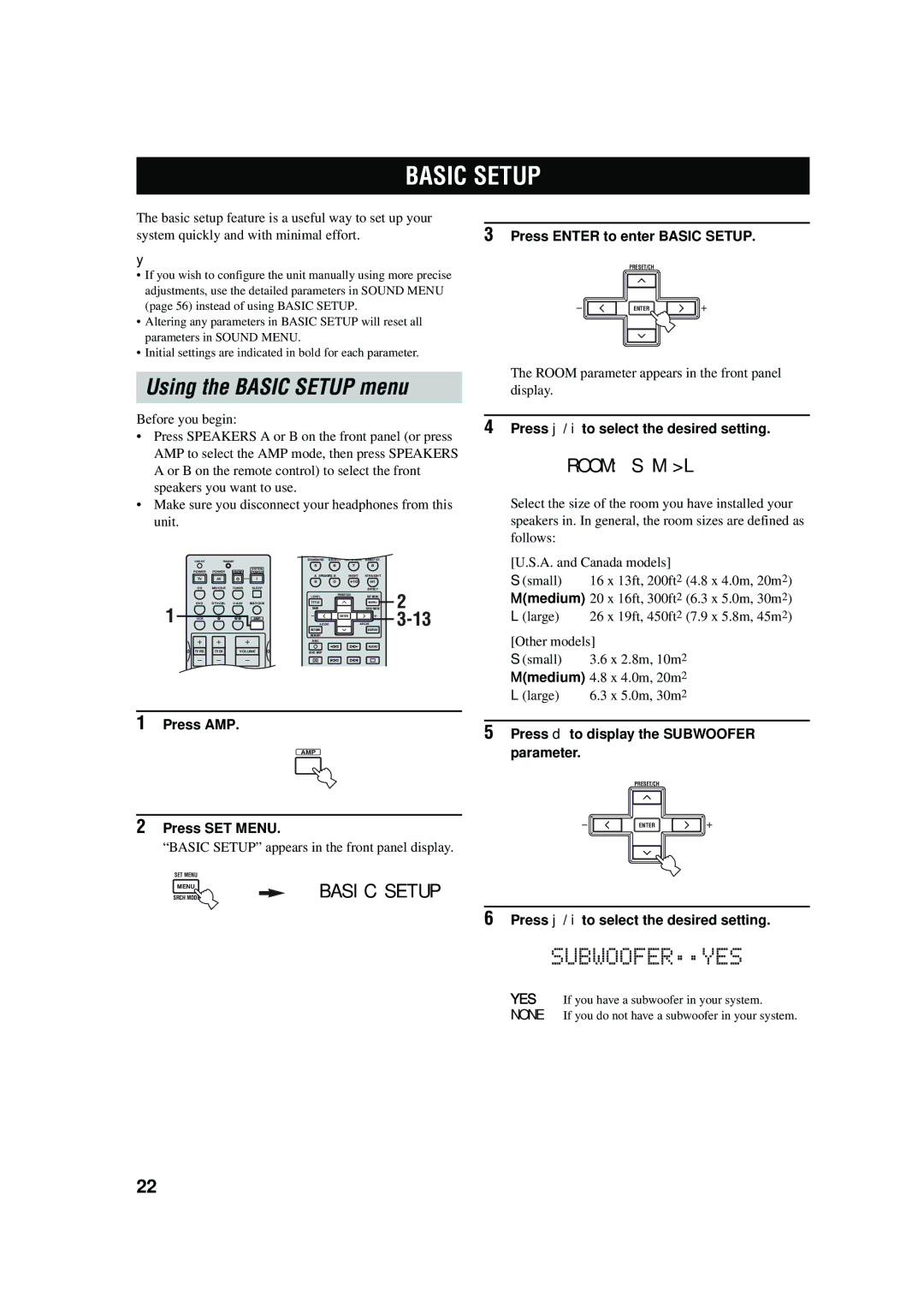 Yamaha RX-V457 owner manual Using the Basic Setup menu 