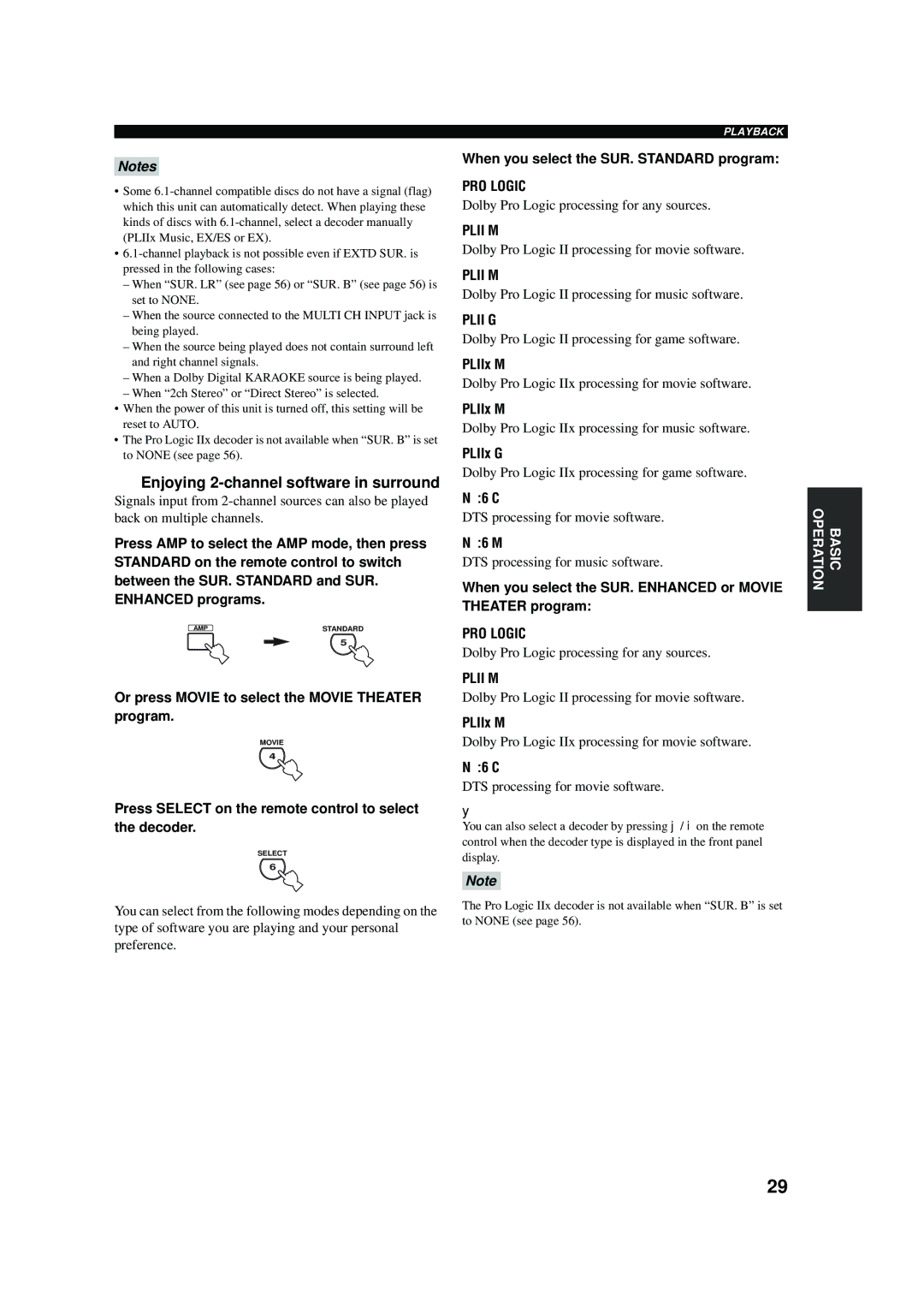 Yamaha RX-V457 owner manual Enjoying 2-channel software in surround, Or press Movie to select the Movie Theater program 