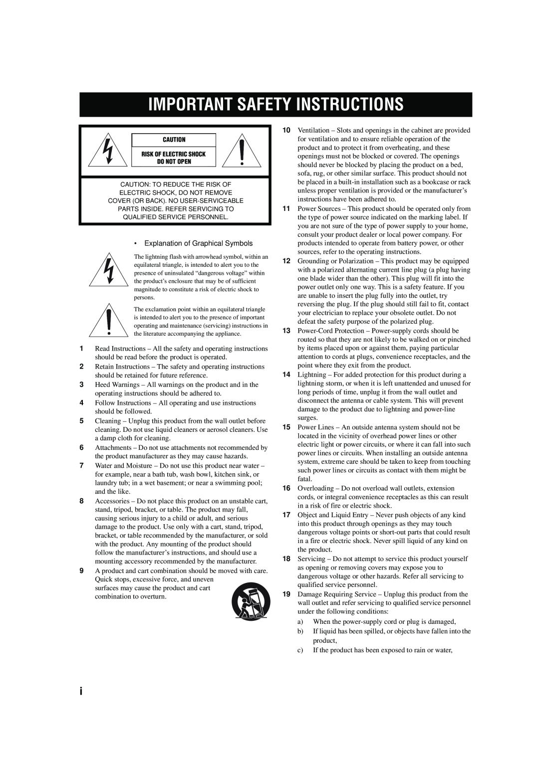 Yamaha RX-V457 owner manual Important Safety Instructions, Explanation of Graphical Symbols 