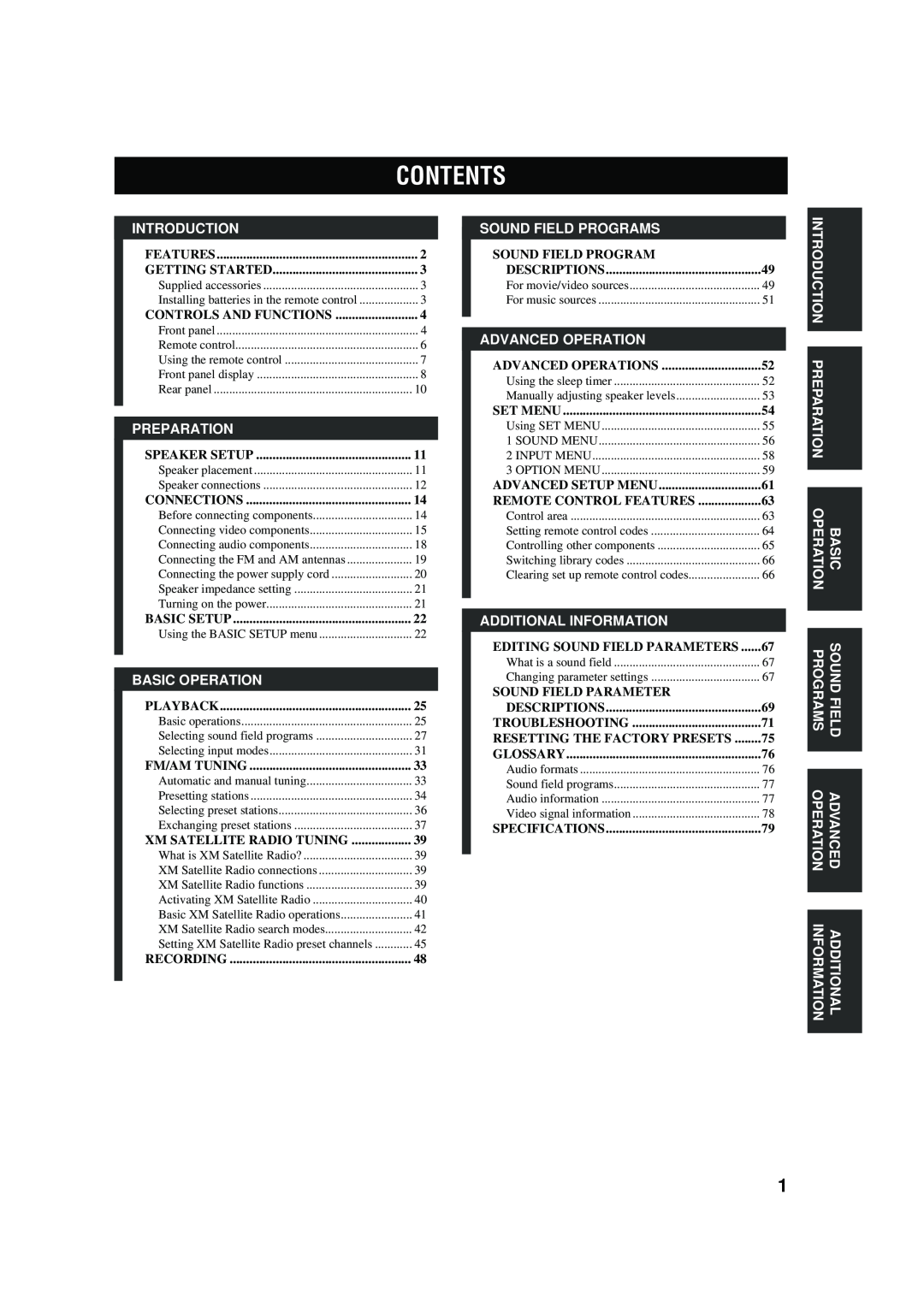 Yamaha RX-V457 owner manual Contents 