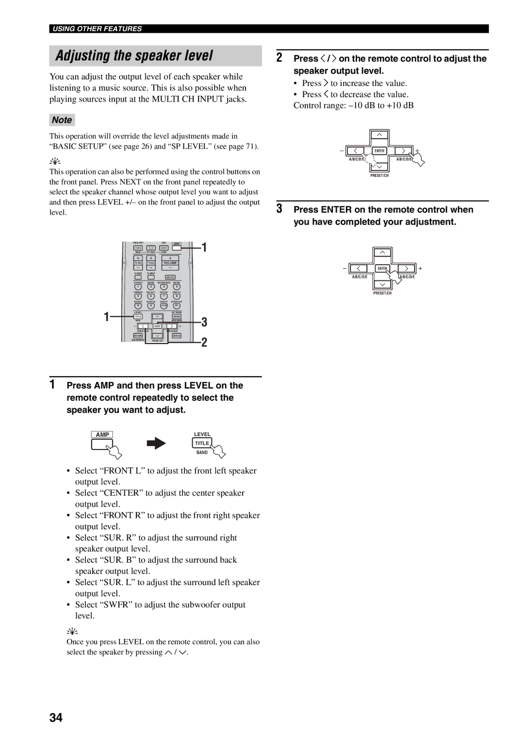 Yamaha RX-V459 owner manual Adjusting the speaker level 