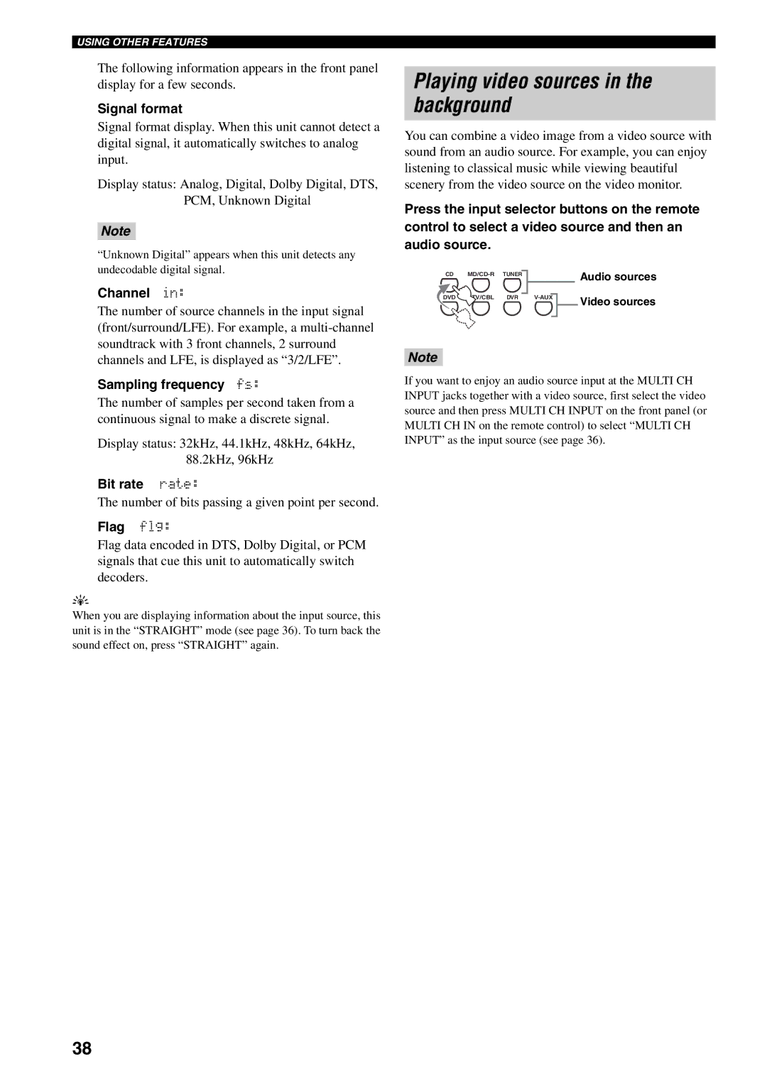 Yamaha RX-V459 owner manual Playing video sources in the background 