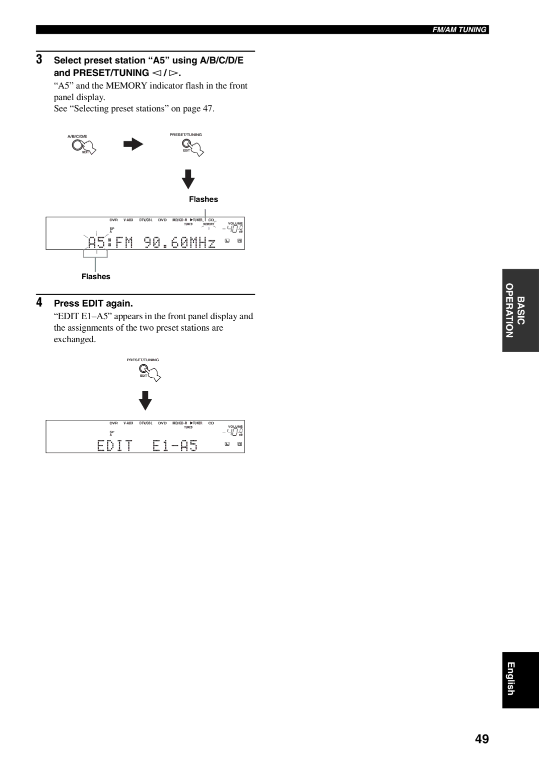 Yamaha RX-V459 owner manual A5FM, Press Edit again 