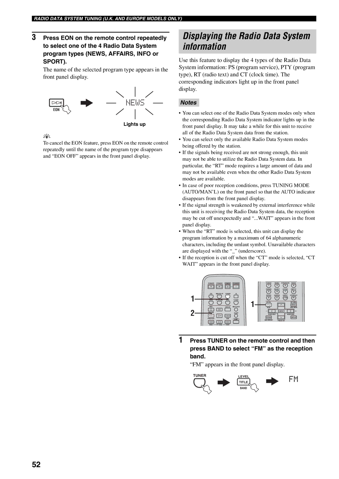 Yamaha RX-V459 owner manual Displaying the Radio Data System information 