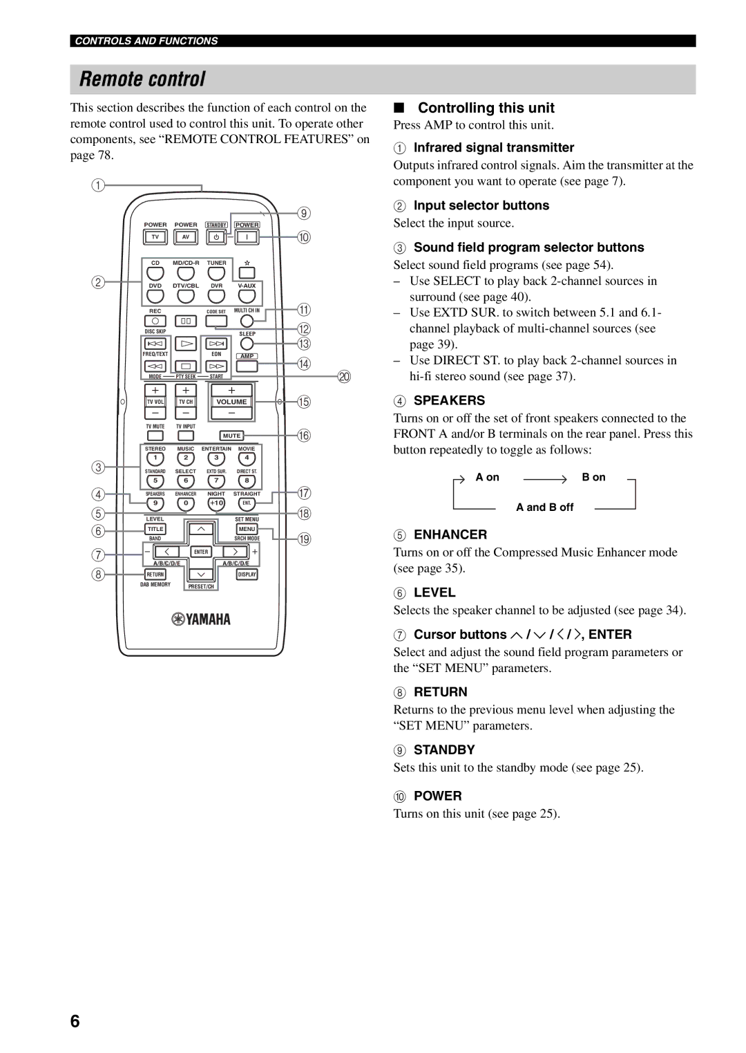 Yamaha RX-V459 owner manual Remote control, Controlling this unit 