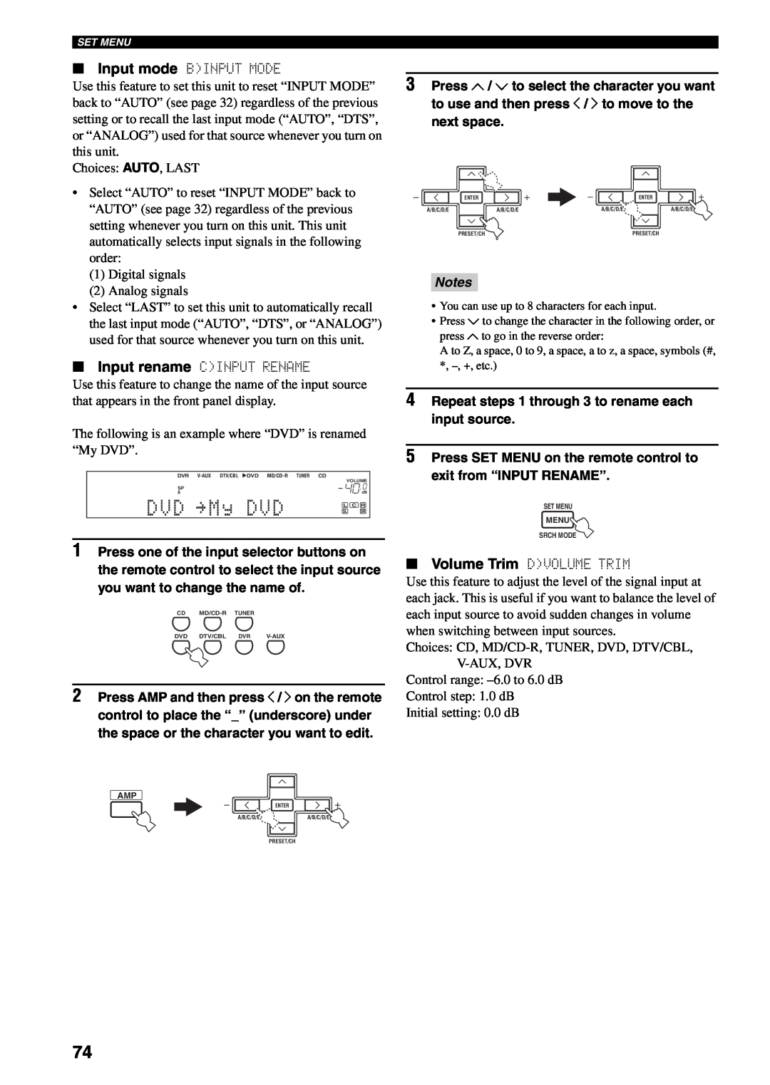 Yamaha RX-V459 owner manual DVD My DVD, Notes 