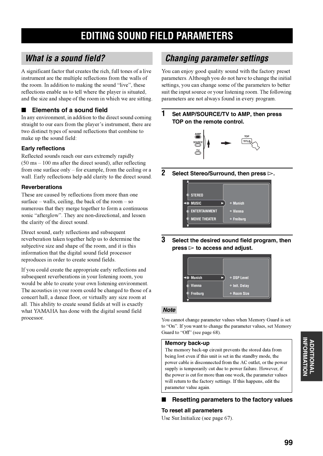 Yamaha RX-V4600 owner manual Editing Sound Field Parameters, What is a sound field?, Elements of a sound field 