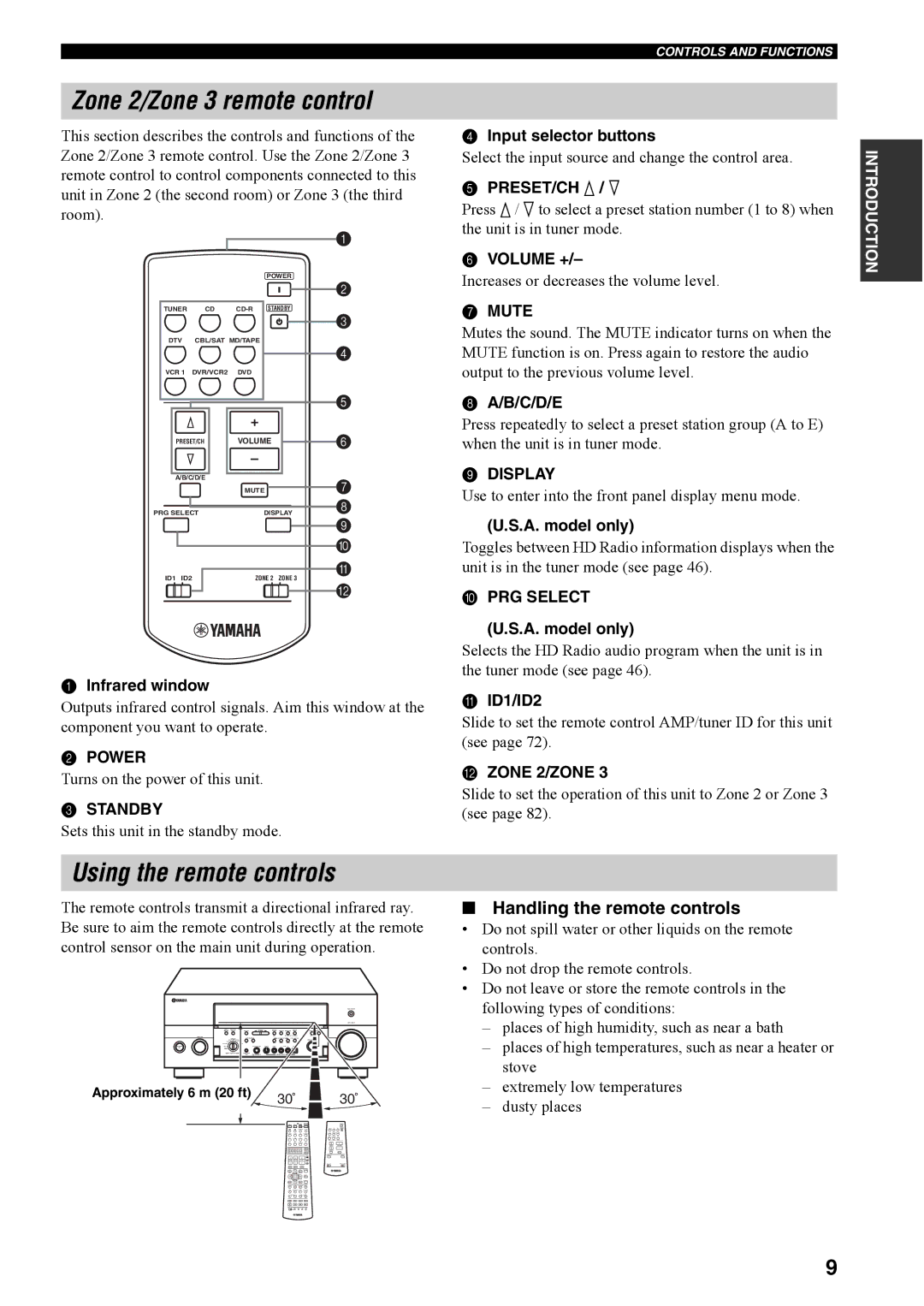 Yamaha RX-V4600 owner manual Zone 2/Zone 3 remote control, Using the remote controls, Handling the remote controls 