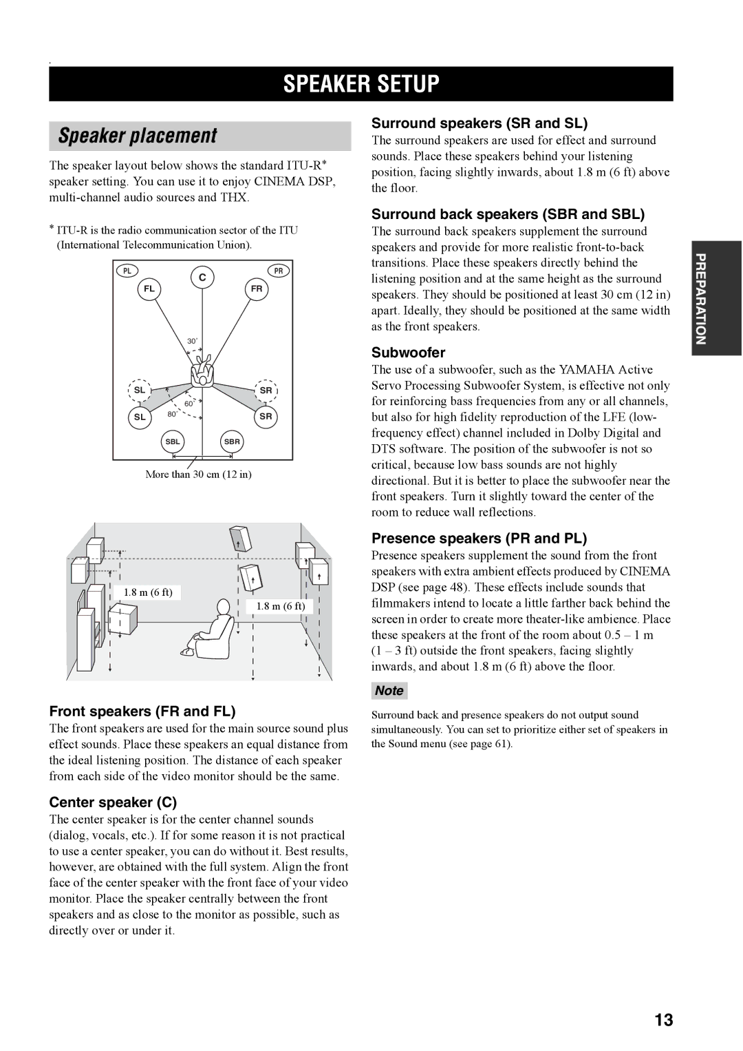 Yamaha RX-V4600 owner manual Speaker Setup, Speaker placement 