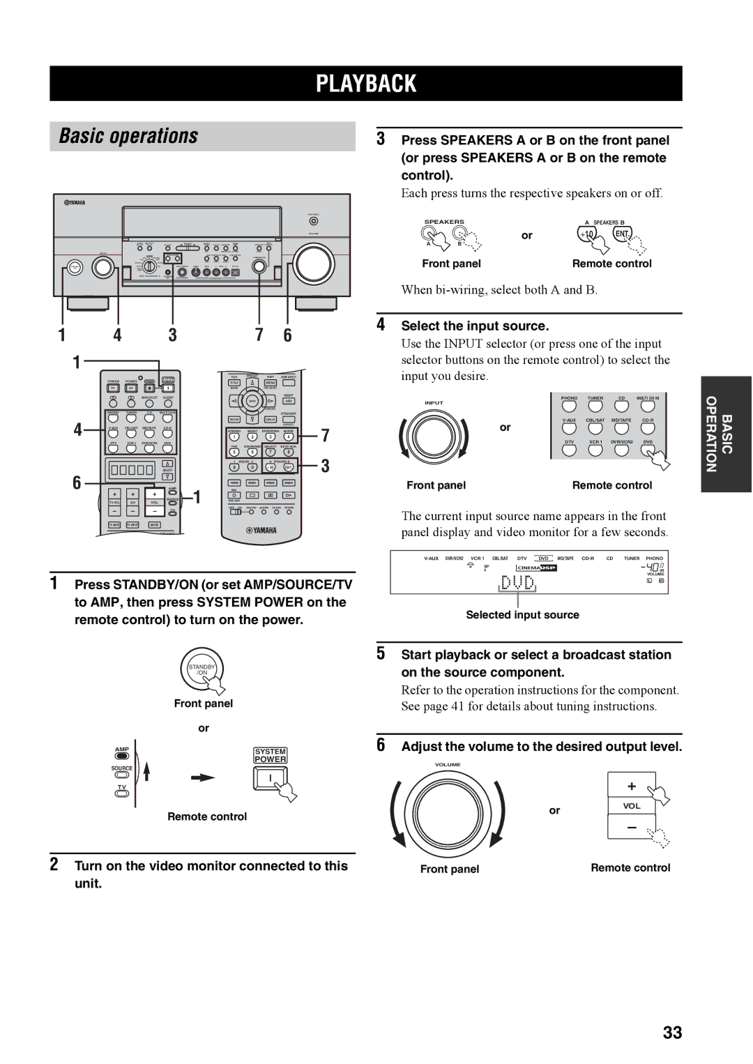 Yamaha RX-V4600 owner manual Playback, Basic operations 