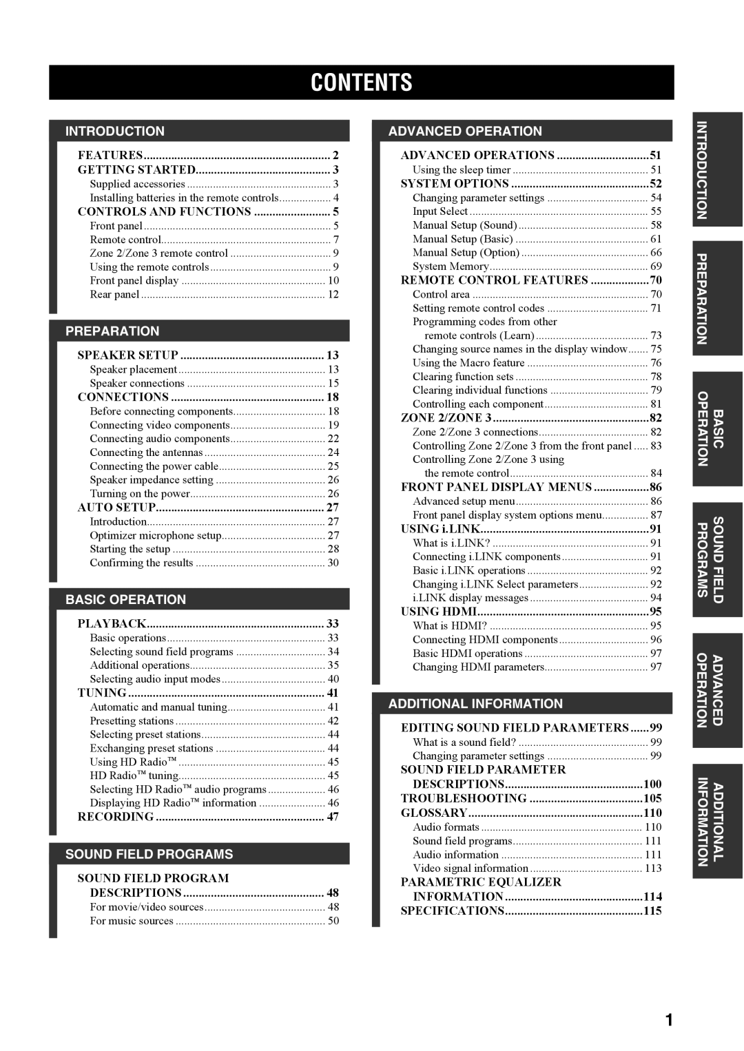 Yamaha RX-V4600 owner manual Contents 