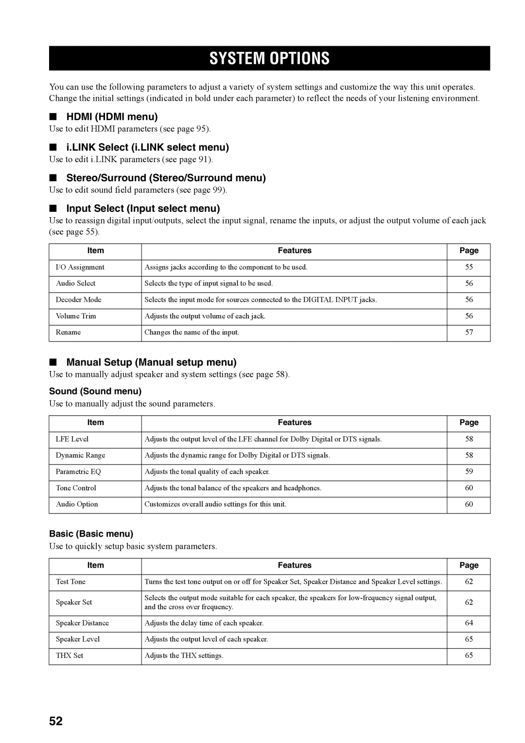 Yamaha RX-V4600 owner manual System Options 