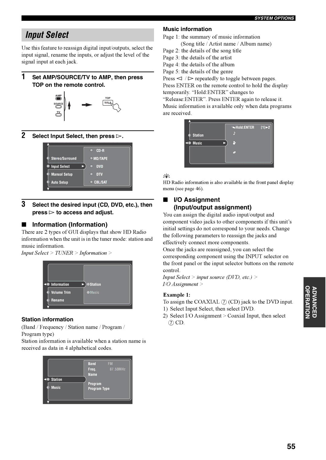 Yamaha RX-V4600 owner manual Input Select, Information Information, Assignment Input/output assignment 